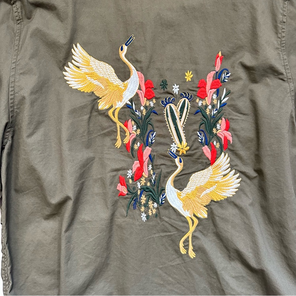 Zara Embroidered Cranes Lightweight Olive Green Jacket Men’s Large - Picture 9 of 12